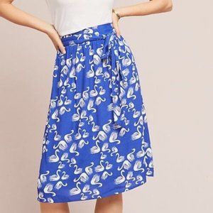 Anthropologie Porridge Getaway Blue White Swans Skirt XS